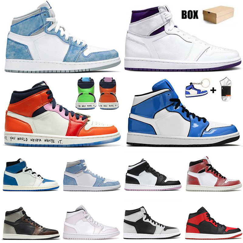 

With Box 2021 Jumpman 1 1s Basketball Shoes Retro Women Mens High OG Hyper Royal Neutral Grey Bred Patent Electro Orange Shadow Barely Rose Sneakers Trainers, No.3 shadow 2