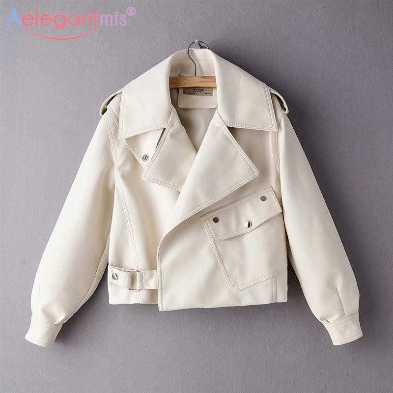 

Aelegantmis Fashion Designer Women Faux Leather Jacket PU Motorcycle Biker Coat Loose Streetwear Autumn Punk Outerwear 210607, Black