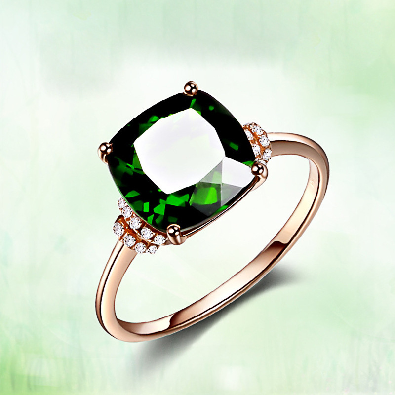 

Square Emerald Green Jade Ring 18K Rose Gold Plated Simple Inlaid Gemstone Jewelry with Tourmaline Crystal Finger Rings for Women