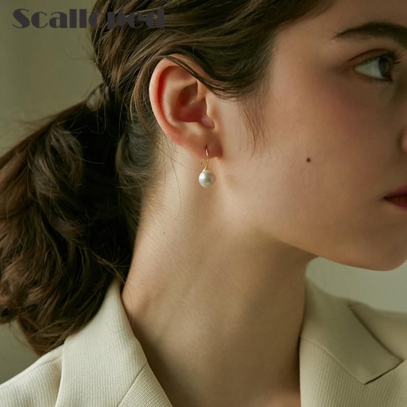 

Stud SCALLOPED Baroque Vintage Pearl Earrings 2021 High Quality Golden Women Fine Jewelry Christmas Gifts, Golden;silver