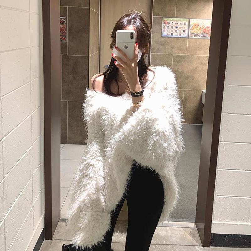 

Women's Sweaters Korean Temperament Fashion Sexy Off The Shoulder White Sweater Women Jumpers Pull Femme Long Sleeve V Pink Tassel Tops Knit, White;black