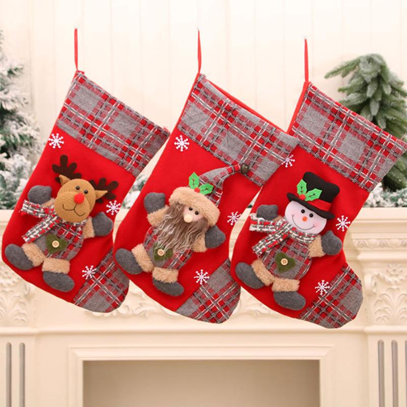

Christmas Decorations Candy Stockings Elf Boot Shape 3D Cartoon Santa Snowman Elk Gift Bag Hanging Ornaments Stocking Decor