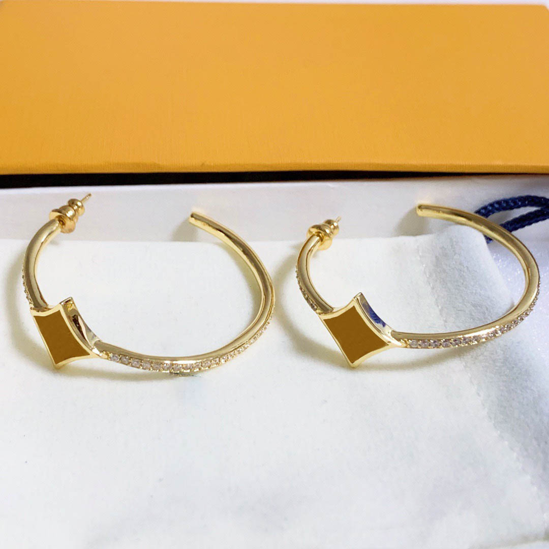 

Fashion Stud Hoop Earrings With Rhinestone Big Circle Earring Simple Gold Color Loop Jewelry For Women gift