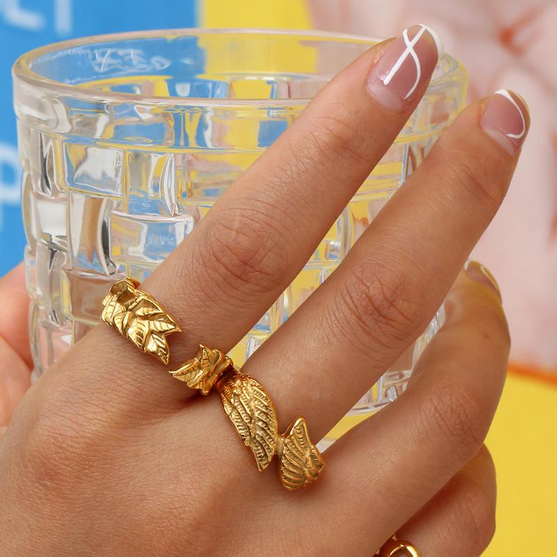 

Cluster Rings 2021 Fashion Open Leaf For Women Girls Simple Party Jewelry Gifts Punk Style Charming Wing Adjustable Ring, Golden;silver