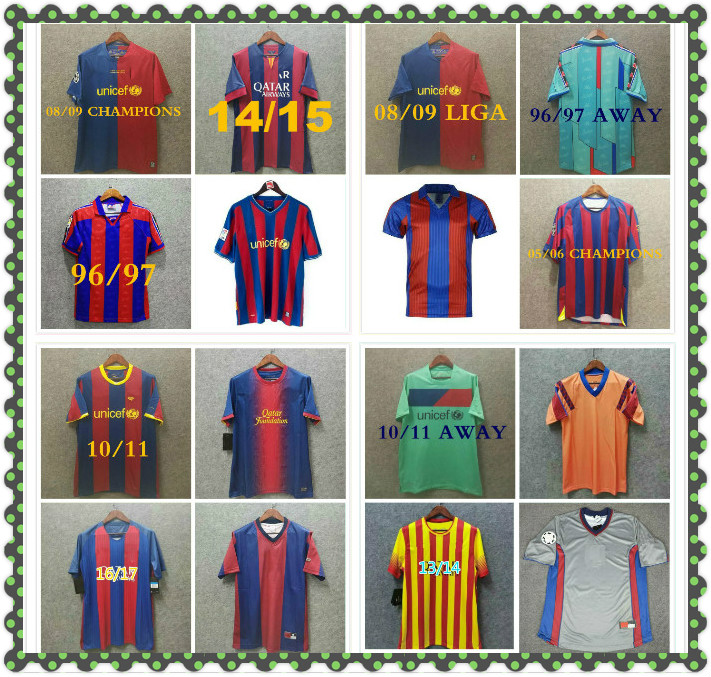 

RETRO 91 92 99 02 10 11 12 13 14 15 soccer jerseys RONALDINHO HENRY A INIESTA RONALDO KLUIVERT STOICHKOV KOEMAN XAVI PIQUE football shirts, Black;yellow