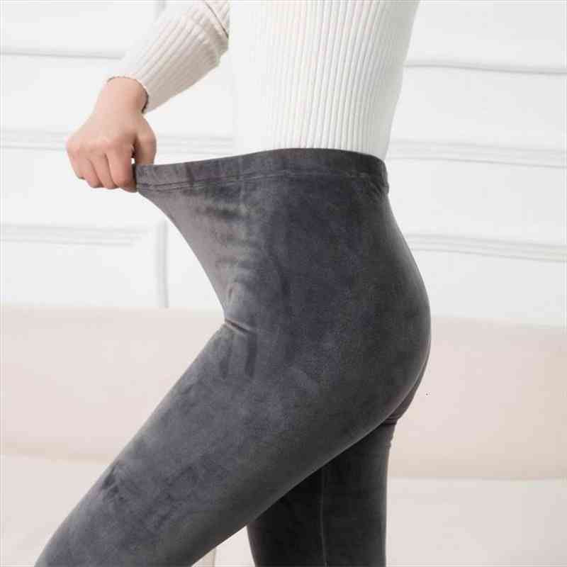 

winter leggings knitting velvet casual high elastic waist thicken double layer warm skinny women black gray solid pants