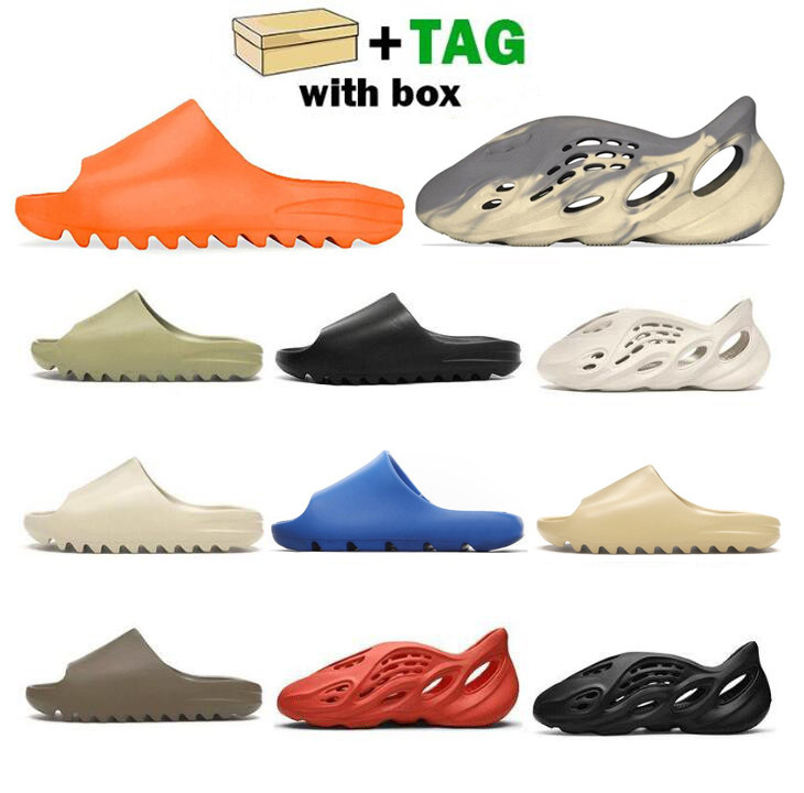 

With Box Top Quality Foam Runner Slipper Rubber Slides Sandals Graffiti Bone Resin Desert Sandy Slippers Summer Brown Flat Kanye Yeesy Yeezy, Black