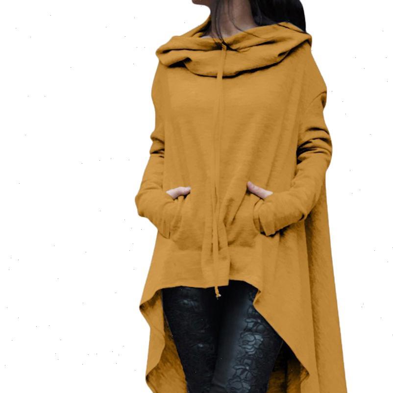 

women hoodie autumn plus size asymmetric solid color long sleeve hem fishtail sweatshirt pullover loose oversized, Black