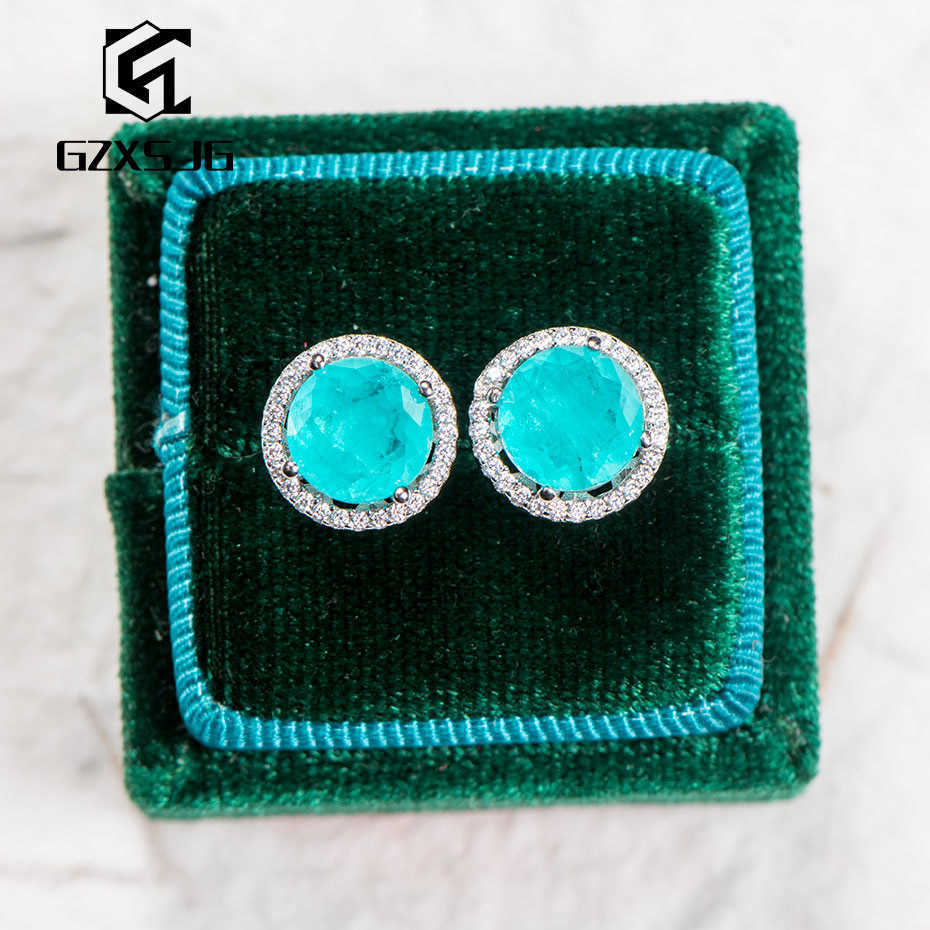 

GZ Paraiba Tourmaline Gemstones Stud Earrings for Women Solid 925 Sterling Silver Round gemstone for engagement promise party 210609