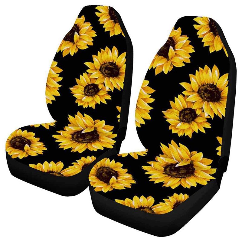 

Car Seat Covers 2-Piece Set Cover Front Saddle Blanket Comfort Yellow Sunflower Print For Women Decorative Pack