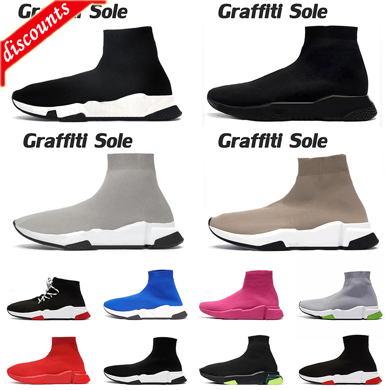 

Graffiti Sole Mens Women Sock Casual Shoes Platform Outdoor Trainer 1.0 Triple Black White Beige Classic Slip-On Paris Jogging, B44 36-40