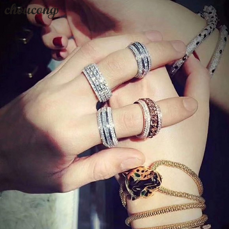 

choucong Rotate chain Promise Finger Ring 925 Sterling Silver AAAAA cz Statement Wedding Band Rings For Women men Jewelry Gift