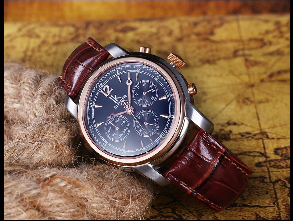 

Wristwatches Montre Homme IK Coloring Automatic Self-winding Clock Sub-dial Hollow Back Cover Waterproof Sapphire Mirror Fashion Men's Watch, 416402