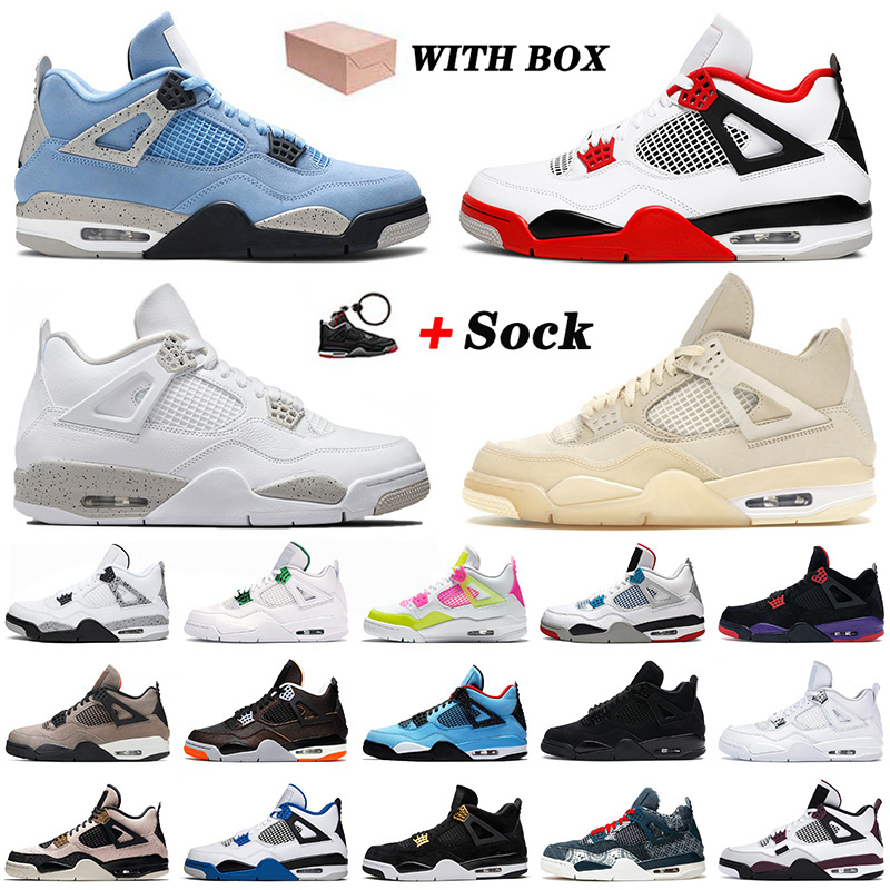 

2021 Arrival Basketball Shoes 4 4s University Blue Sail Off Mens Women Jumpman White Oreo Black Cat Pure Money Retro Trainers Sneakers 36-47