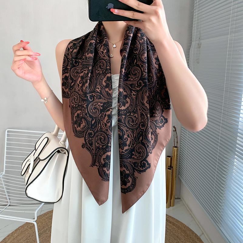 

Scarves Fashion Print Hair Scarf For Women Silk Satin Kerchief Small Shawls Wraps Neckerchief 90cm*90cm Cute Bandana Head