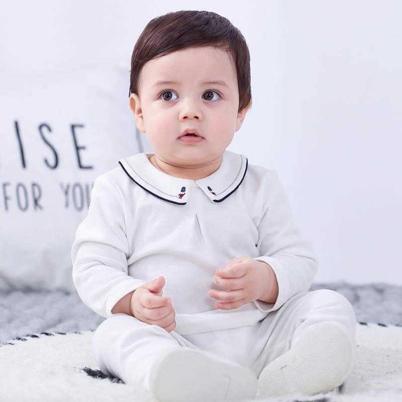 

2Pcs Baby Embroidery Clothing Set Toddler Boy Boutique Clothes Infant Cotton born Long Sleeves White Shirt + Pants 210615