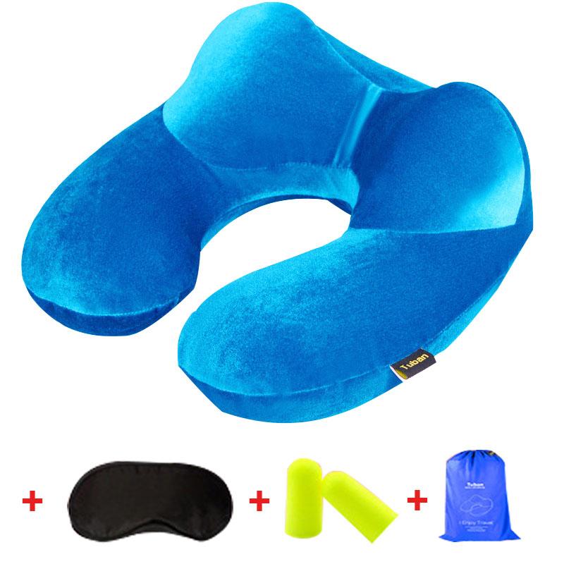 

Pillow Super Light U-Shape Inflatable Travel Neck Comfortable Air Pillows For Sleep Airplane Earpatch+Earplug+Bag