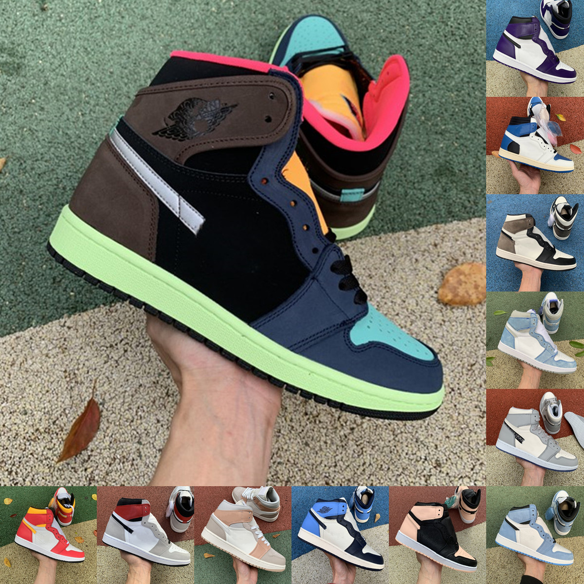 

Men 1 J Balvin 1s University Blue Shoes dark mocha light smoke grey obsidian Chicago UNC top 3 triple white Fragment mens women trainer sneakers