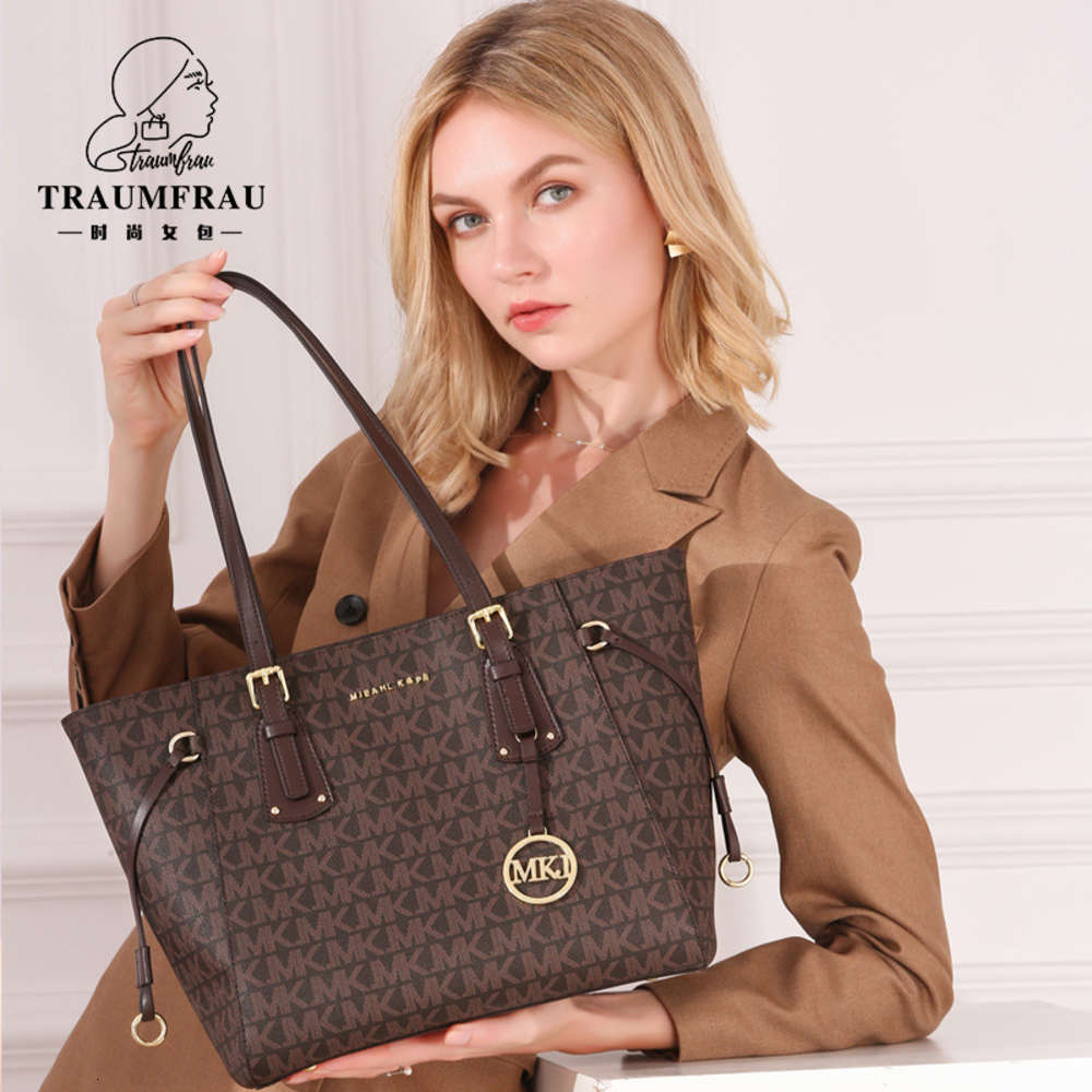 

HBP Fashion French MKJ women's bag mother Tote Bag advanced sense commuting leather one shoulder hand large capacity, Coffee official genuine gift bag