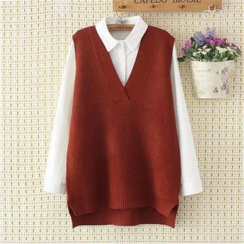 

Women's Vests 2022 Casual V Neck Women Knitted Pullover Coat Female Plus Size Solid Sweater Vest PZ2881, Black;white
