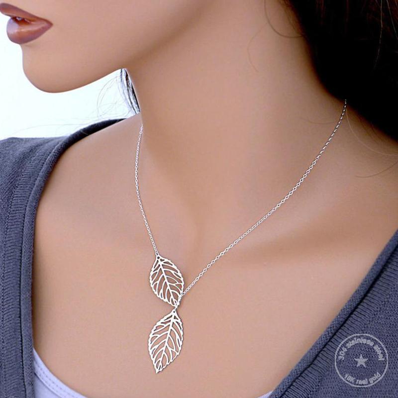 

Pendant Necklaces Stainless Steel Leaf Necklace, Exquisite Filigree Lariat Jewelry Gift For Her Mother's Day
