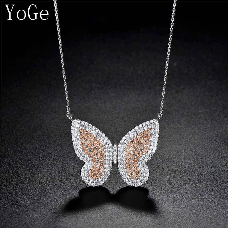 

Chokers YoGe P1714 Fashion Orange Stone Butterfly Pendant Necklaces For Women White Gold Color Jewelry, Golden;silver