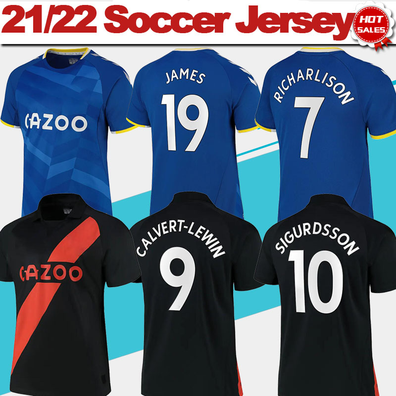 

#14 TOWNSEND Home Blue Soccer Jerseys 21/22 #9 CALVERT-LEWIN Men Away Black Soccer Shirt 2021/2022 #10 SIGURDSSON #7 RICHARLISON Football Uniforms, Home no patch