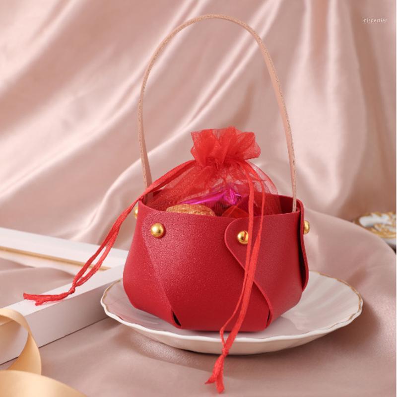

Gift Wrap Wedding Creative Colorful Leather Portable Bag Candy Box Basket Jewelry Packaging Baby Shower Bags