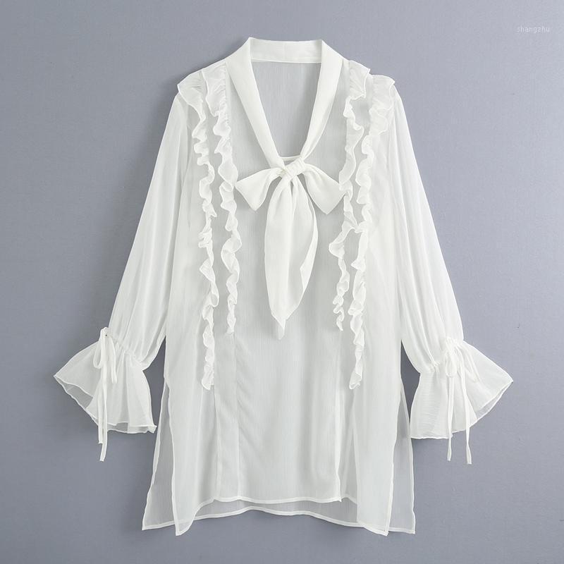 

Women's Blouses & Shirts ZOEPO Casual V Neck Women Fashion Cascading Ruffles Bow White Elegant Loose Thin Tops Female Ladies GY, Bbbl7281