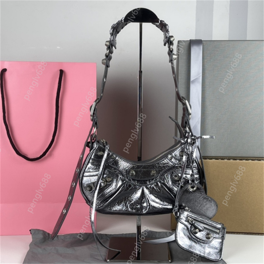 

5A top women's motorcycle armpit bag external real pickup bags women's handbag designer women's handbag shoulder strap straddle Wallet, White