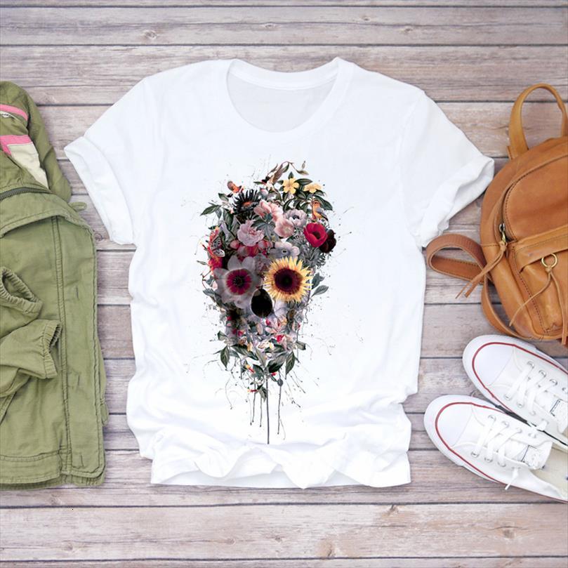 

men skull floral sunflower mens t shirt 90s short sleeve printed lady ladies graphic female tee, White;black