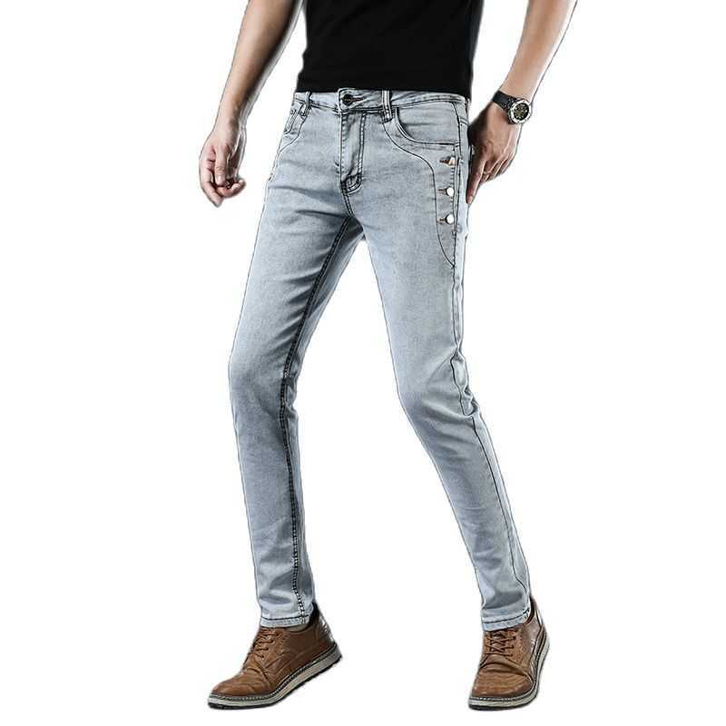 

2020 Cotton Men Jeans Pants Lace Up Denim Trousers Black Pants Skinny Slim Hip Hop Sportswear Elastic Waist Male Trousers X0621, 3015 black