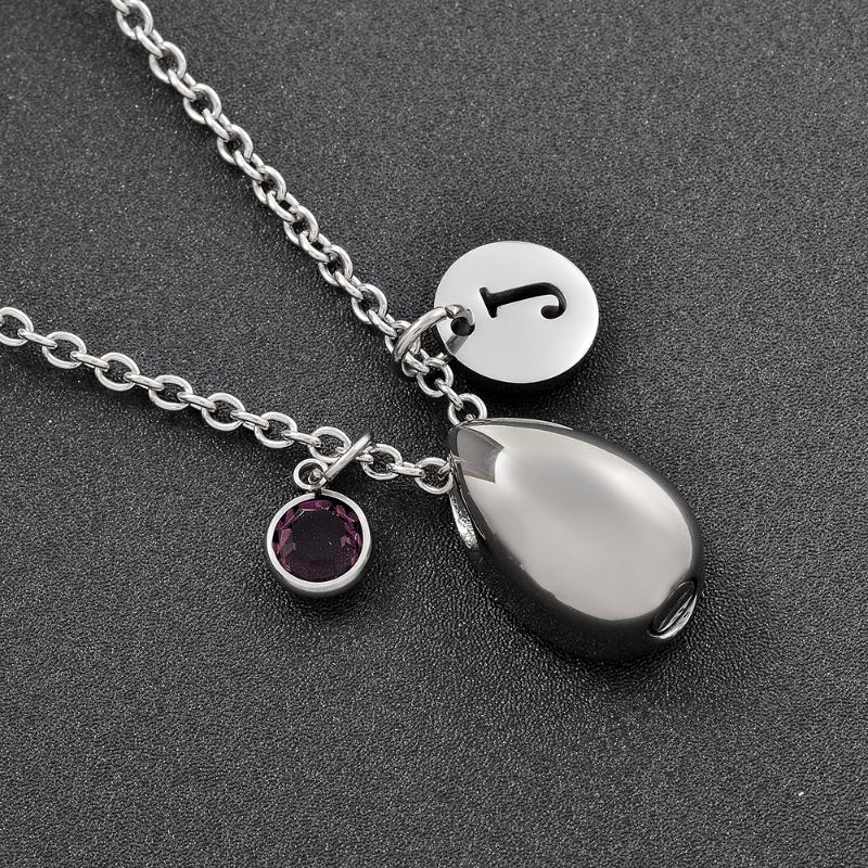 Pendant Necklaces Fashion Teardrop Urn With Custom Birthstone And Innitials Memorial Neckalce For Ashes Cremation Urns Keepsake-image-706625317