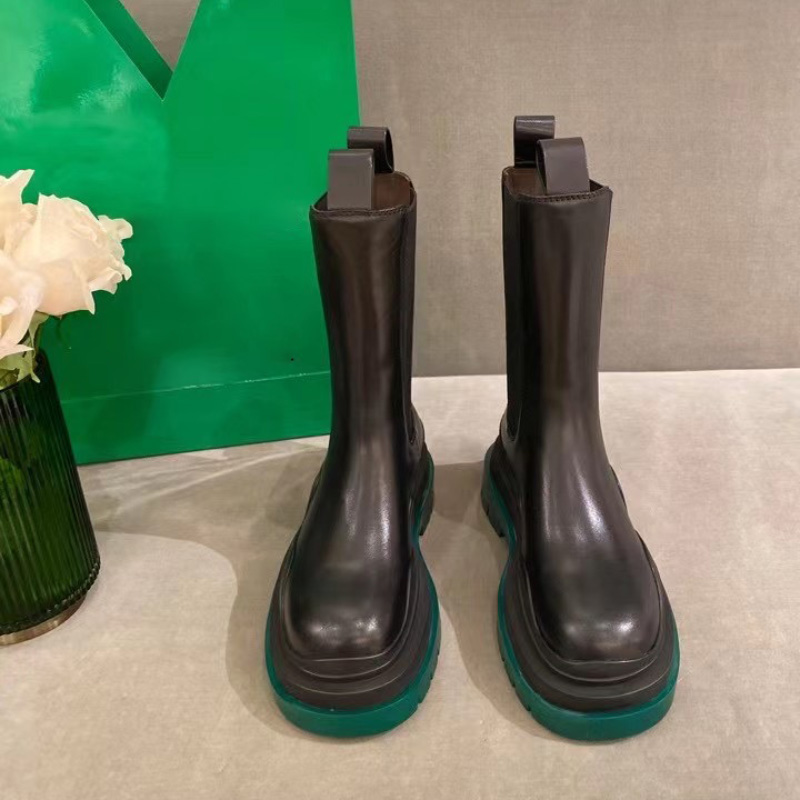 

Black green rubber chunky platform half boots leather shoes tire short boot low heel Martin booties heavy duty luxury designer brands for women factory footwear, Gift(not sold separately)