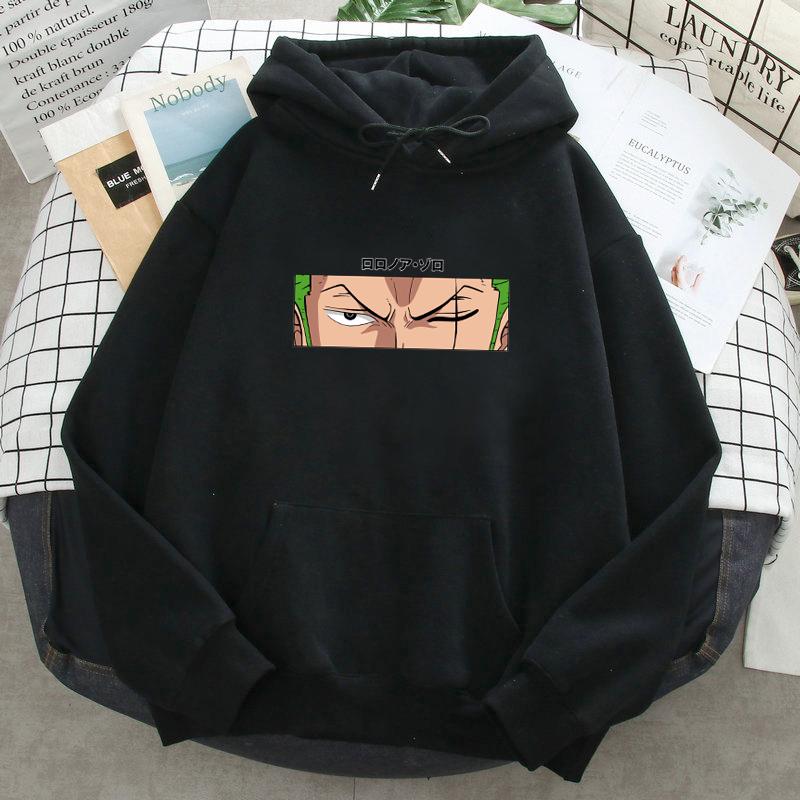 

Men' Hoodies & Sweatshirts Roronoa Zoro Print Men One Piece Anime Hooded 2021 Brand Man Woman Fleece Warm Pockets Streetwear, Black