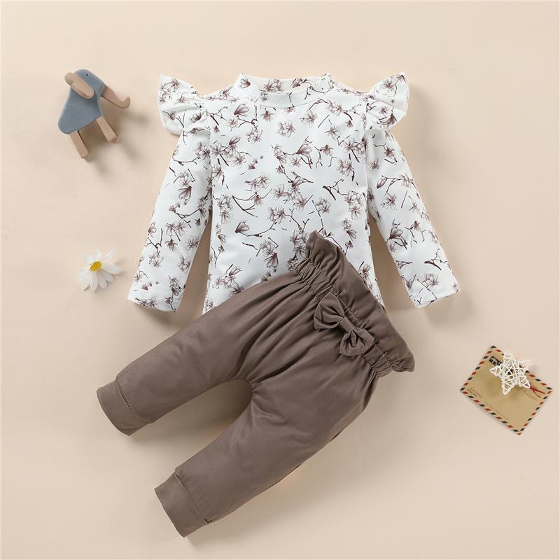 

Clothing Sets Fall 2pcs Kids Toddler Baby Girls Clothes Set, Born Infant Floral Print Flying Sleeve Tops + Solid Color Long Pants Trousers, White