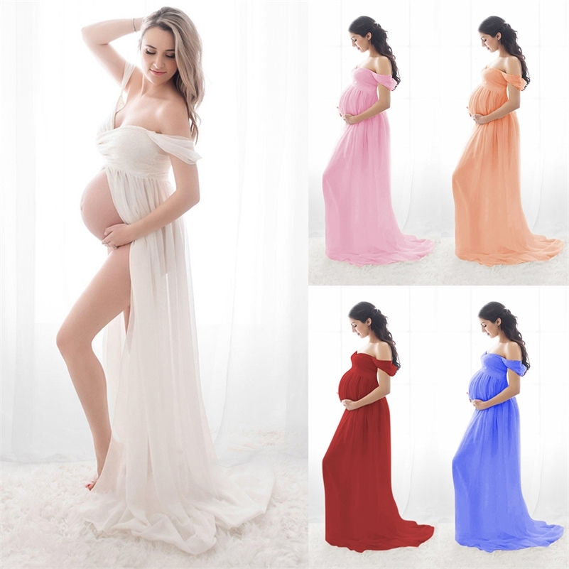 

Drop Sexy Maternity Dresses For Po Shoot Chiffon Pregnancy Dress Pography Prop Maxi Pregnant Women D30 210721, Sky blue