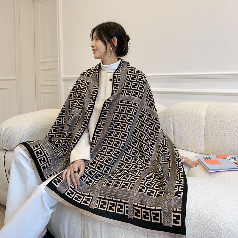 

2021 New Fashion Brand Scarf Womens Cashmere-like Brushed Four Seasons Shawl Double-Sided Autumn and Winter Thick Double-Sided Scarf