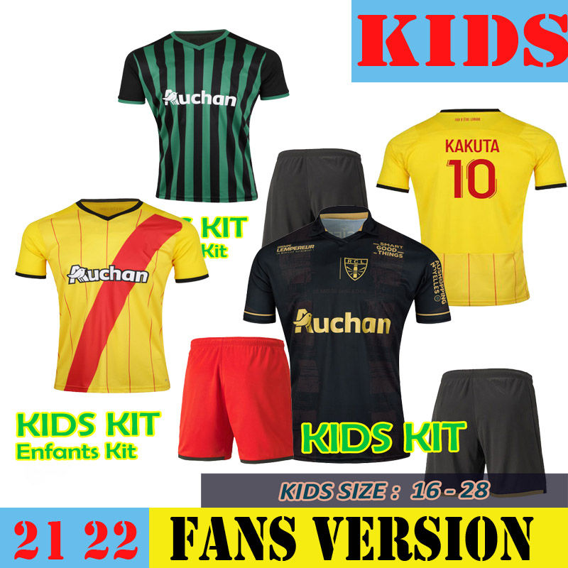 

RKids Kit C Lens Maillot de Foot Soccer Jersey 2021 2022 Adult Men & Enfants SOTOCA FOFANA KAKUTA KALIMUENDO 21/22 Juniors Childeren Football Shirt Yellow Green Blue, Kids home kit no patch