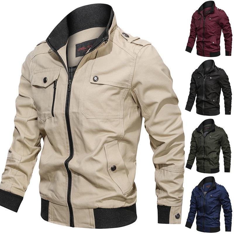 

Men's Trench Coats Bomber Jacket Men Fashion Casual Windbreaker Coat 2022 Spring Autumn Outwear Stand Slim Military Mens, Tan;black