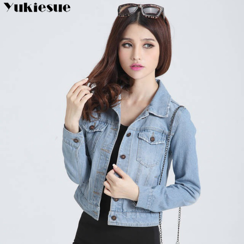 

Boyfriend jeans jacket women Oversized Crop women' denim Vintage Casual Loose Coat Women Long Sleeve Women' 210518, Light blue