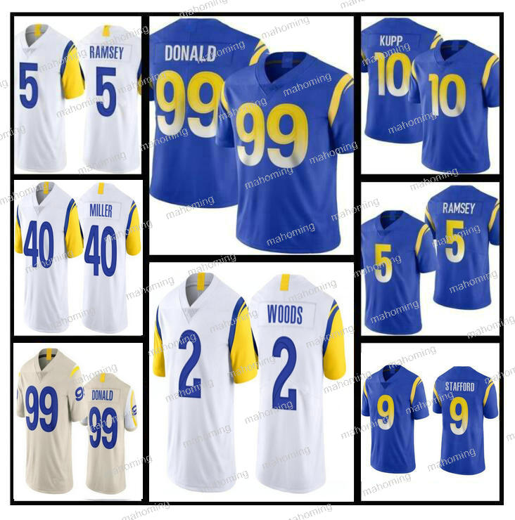 

99 Aaron Donald Football Jerseys 40 Von Miller 9 Matthew Stafford 5 Jalen Ramsey 10 Cooper Kupp 2 Robert Woods 2021 Men jersey, Black;red