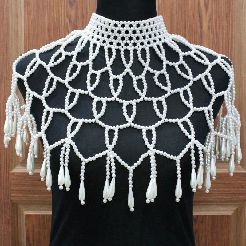 

Chokers Woven Pearl Necklace Wedding Banquet Handcrafted Multilayer Shoulder Chain Jewelry Shawl Performance Women's Body