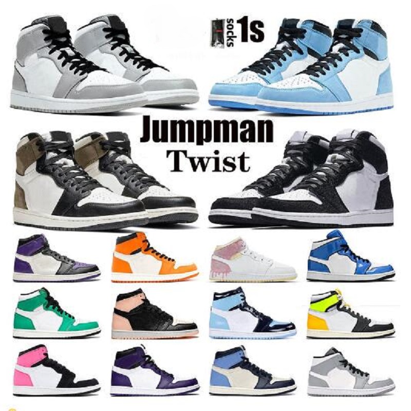 

Mens 1 high OG basketball shoes 1s University Blue silver royal toe black metallic gold mid smoke grey UNC Patent men women sneakers trainers, # 38