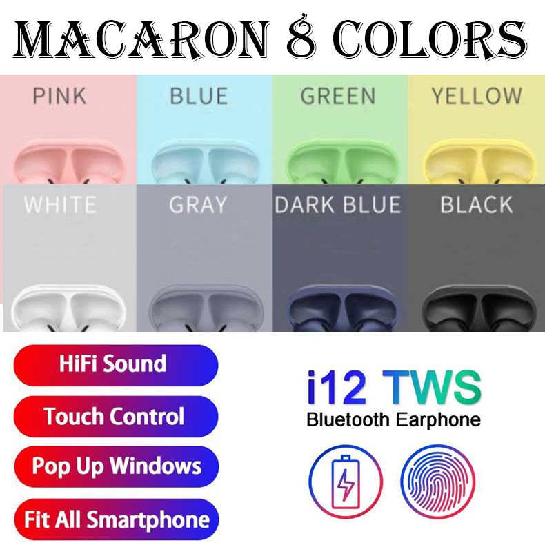 

Bluetooth Earphones inPods 12 Macaron TWS Earphone BT5.0 Wireless Headphones in-ear Touch Portable Earbuds, White