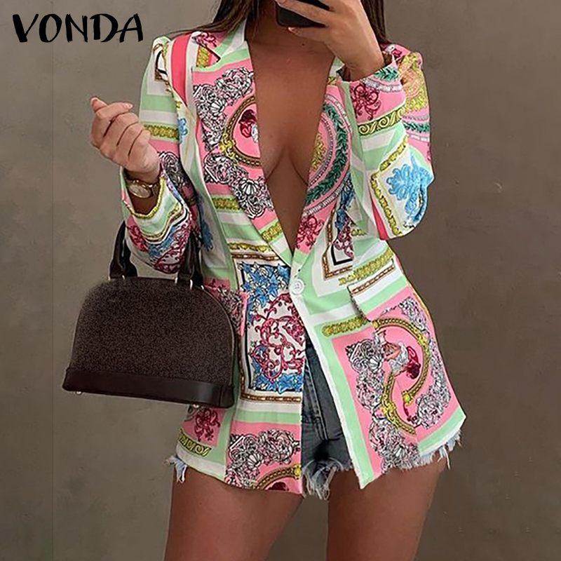 

Women' Suits & Blazers Spring Long Sleeve Formal Coats 2021 VONDA Women Printed Suit Casual Turn Down Collar Office Jackets Outerwear Veste, Black