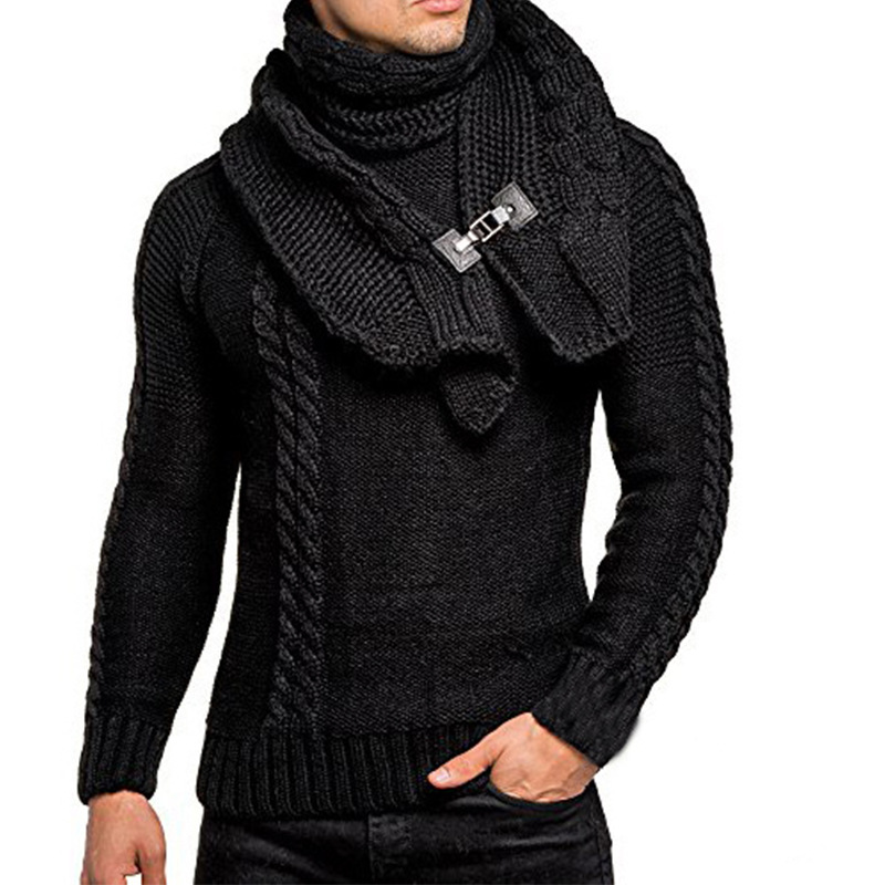 

Men Clothes Long-sleeved Slim Round Neck Sweater Detachable Leather Buckle Bib Pullover Harajuku Mens Oversized Sweater, Black