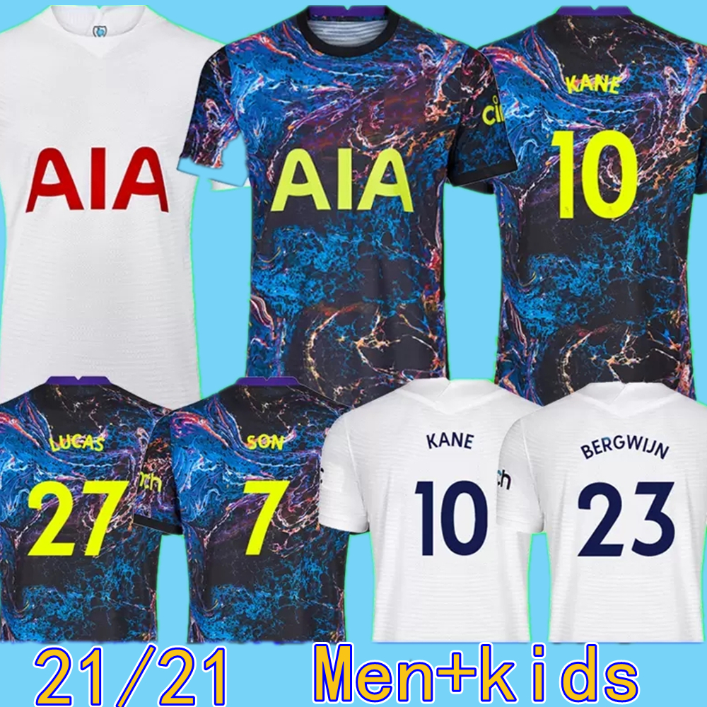 

thailand 20 21 22 kane son bergwijn soccer jerseys 2021 2022 lucas dele fourth tottenham football kit shirt bale ndombele men kids sets, Black;yellow