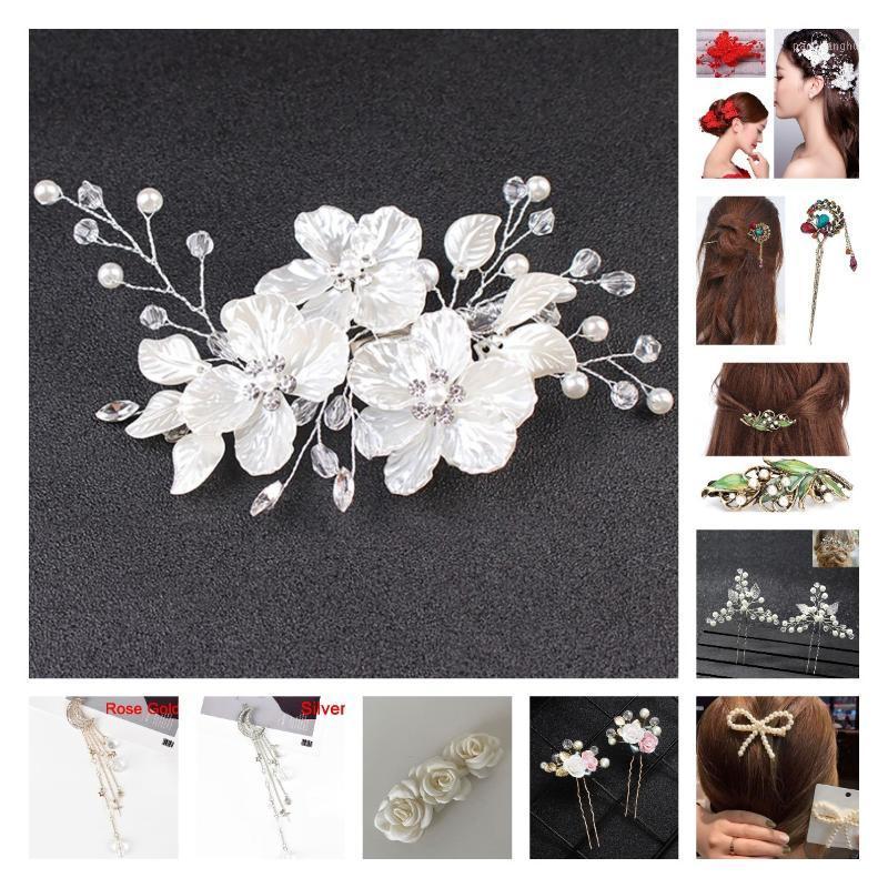 

Hair Clips & Barrettes Bridal Crystal Pearl Flower Clip Floral Style Barrette Bride Jewelry Bridesmaid Wedding Accessories, Golden;silver
