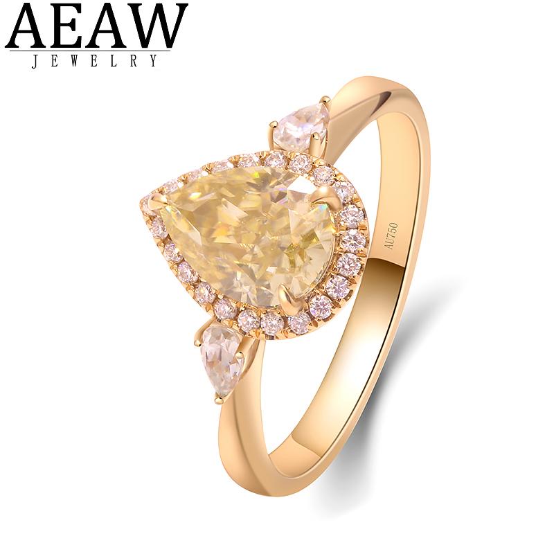 

Cluster Rings 1.0ct 6x8mm Pear Brilliant Cut Yellow Moissanite Engagement Ring Three Stone Solid Real 14K Gold For Women, Golden;silver